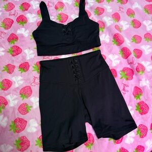 JOYLAB Ribbed Lace-Up Bra & Shorts Set Black Size Small – Excellent Condition